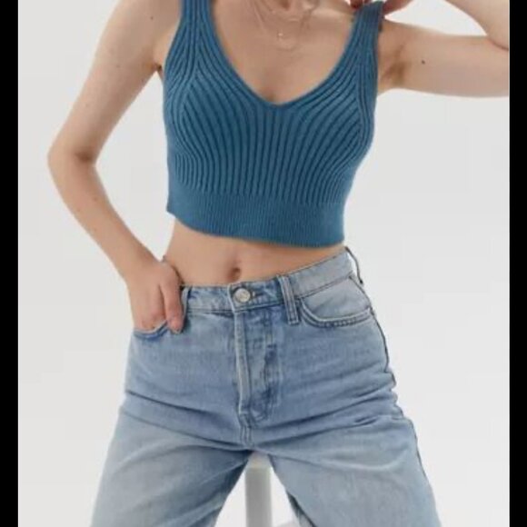 Urban Outfitters Tops - Urban Outfitters blue ribbed sleeveless crop sweater tank size large A18